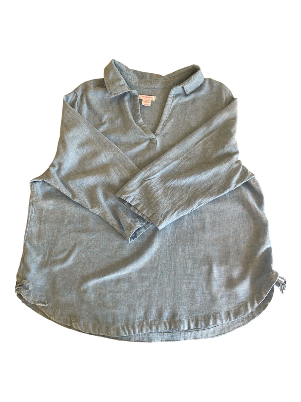 Isaac Mizrahi Pale Blue Linen V-Neck Blouse